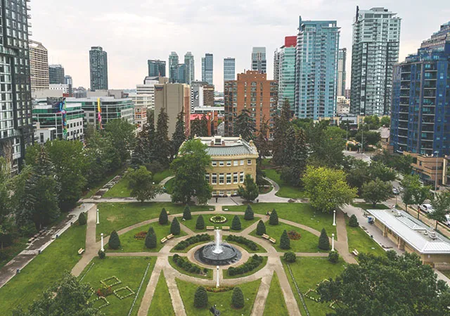aerial view of Central Memorial Park in downtown Calgary