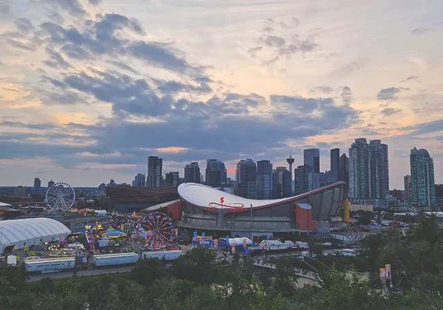 calgary skyline from Scotsmans Hill during Calgary Stampede