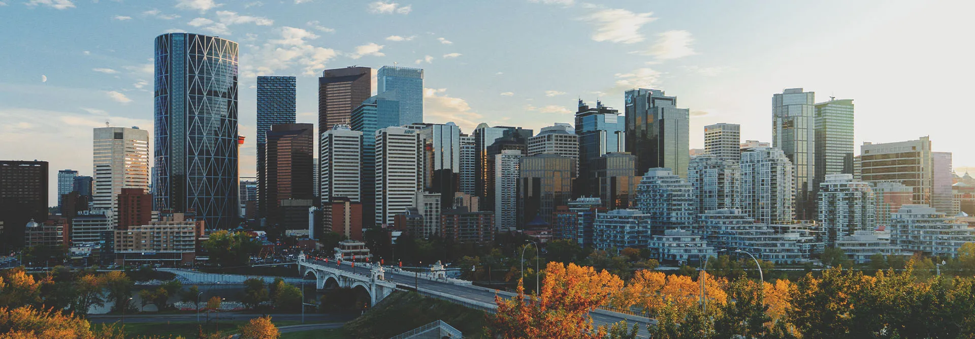 downtown Calgary skyline looking south down centre street during a late summer day