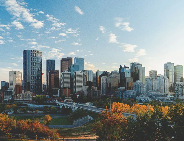 downtown Calgary skyline looking south down centre street during a late summer day