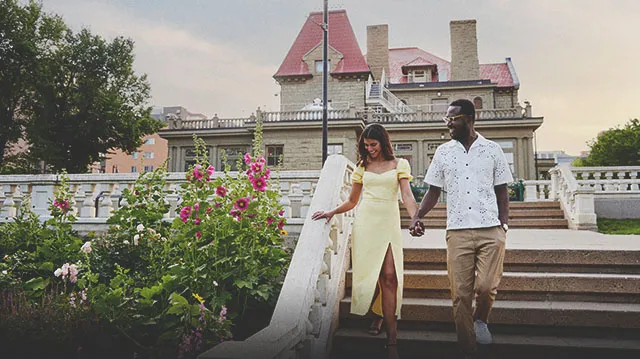 couple exploring Calgary's parks in full bloom during spring