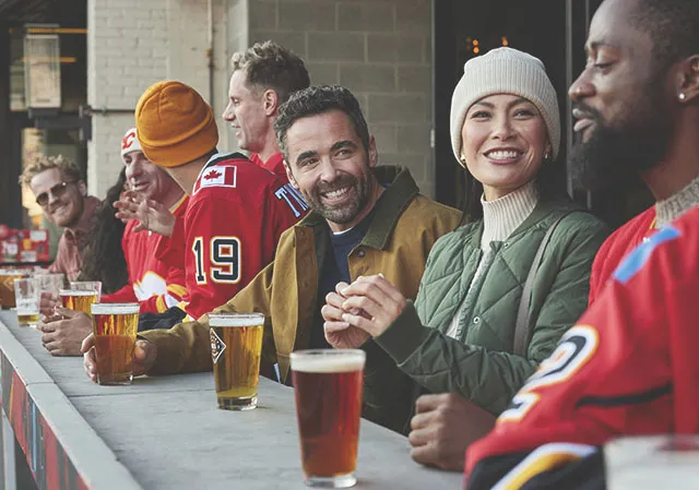 a group of friends are hanging out at Trolley 5 in Calgary