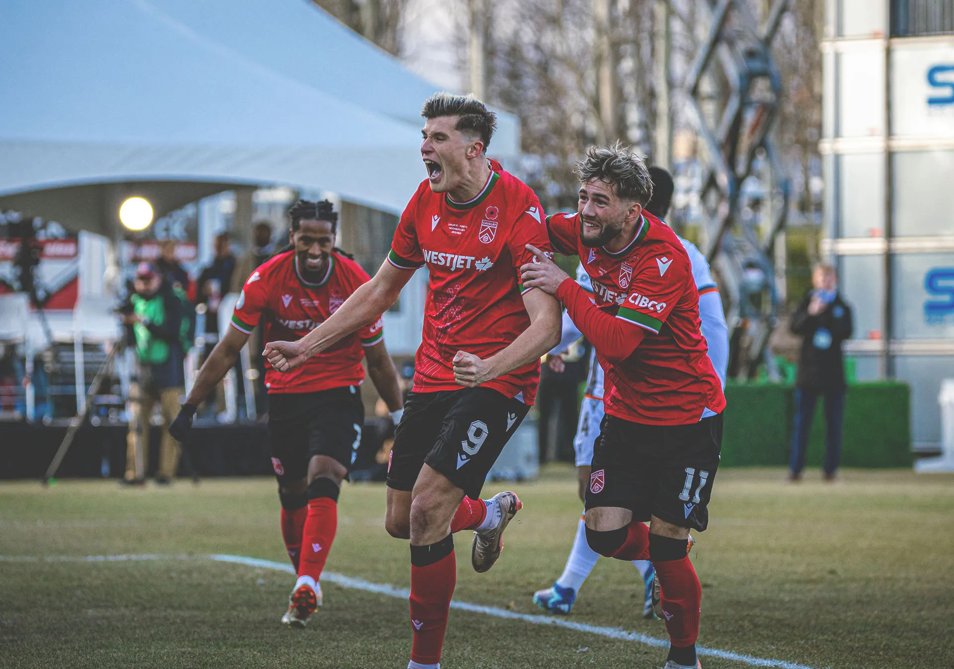 Cavalry FC celebrate winning the 2024 North Star Cup at ATCO Field, Spruce Meadows