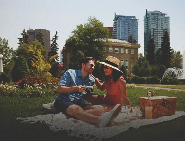 a couple picnicking at Central Memorial Park
