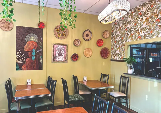 The interior of Ahinke’s Restaurant is bright and inviting