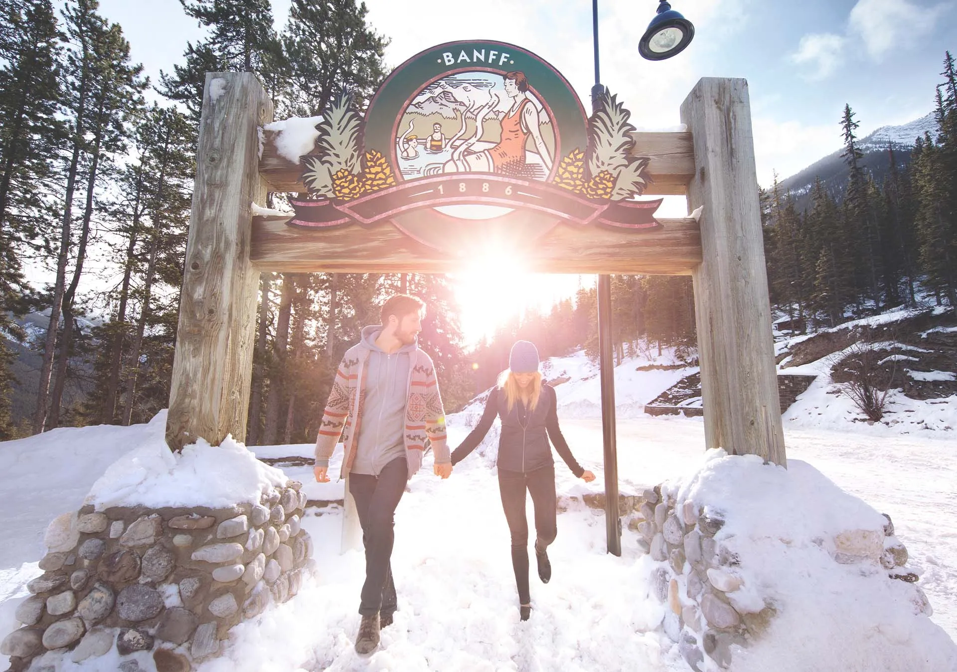 couple walking in Banff